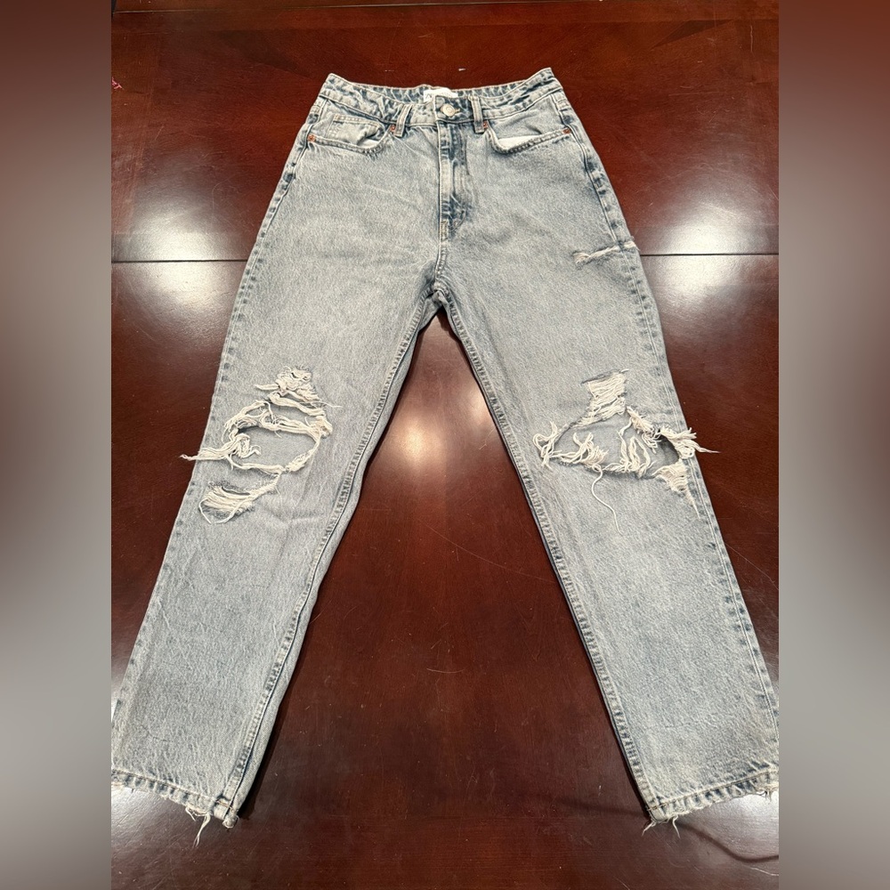 Zara Gray Boyfriend Jeans with Vintage Distressing